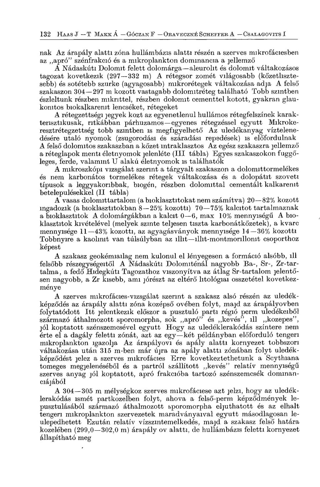 nak Az árapály alatti zóna hullámbázis alatti részén a szerves mikrofáciesben az apró szénfrakció és a mikroplankton dominancia a jellemző A Nádaskúti Dolomit felett dolomárga aleurolit és dolomit