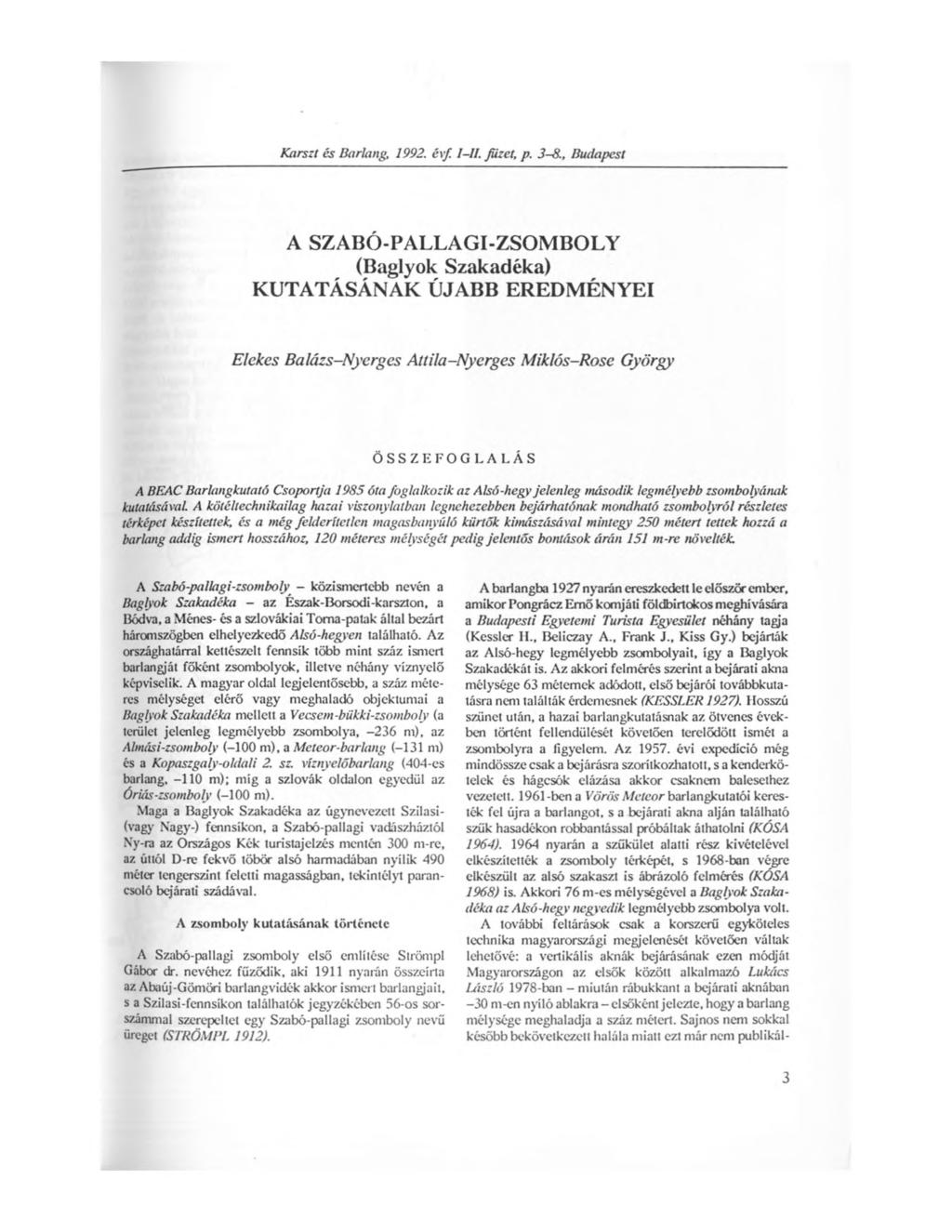 Karszt és Barlang, 1992. éxf 1-11. Jüzet, p. 3-8.