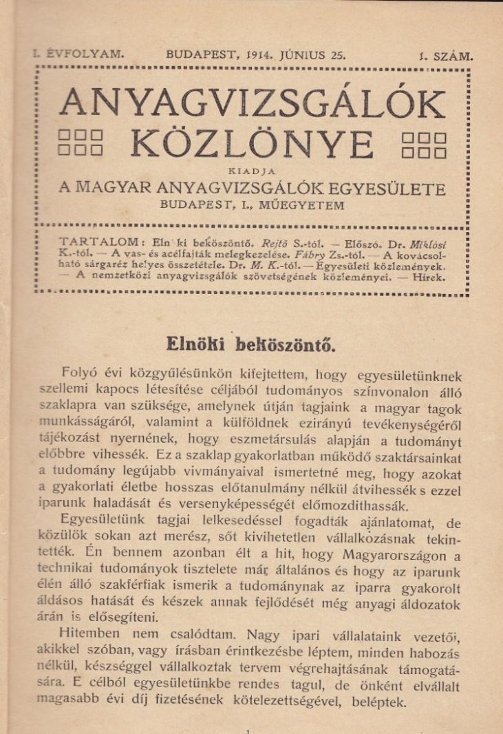 Anyagvizsgálók Közlönye (1914. június 25.