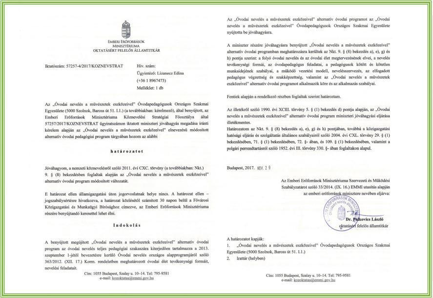 Pedagógiai programunk az Óvodai nevelés a művészetek eszközeivel alternatív pedagógiai program, mely az óvoda arculatát is meghatározza, évről évre csiszolódik, formálódik és megfelel az éppen