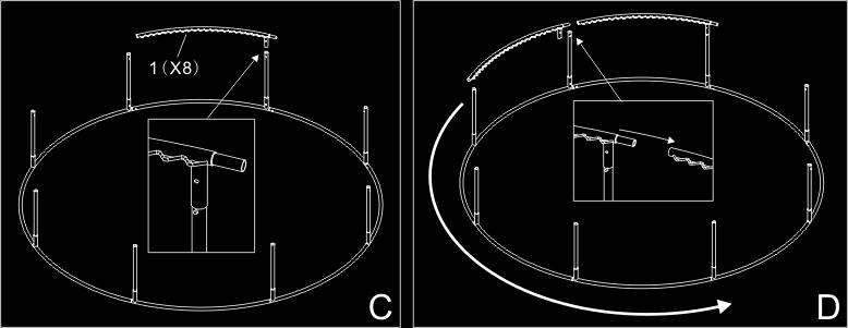Szerelési lépések : Lépés 1: a konstrukció szerelése A. Nyomja össze a képen láthatóan (2#) a csöveket. B. Erősítse hozzá a lábakat (3#) ahogy a. képen látható. C.