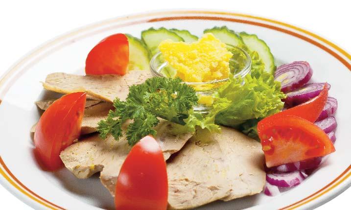 Menu 9 Cold goose liver with steamed vegetables Clear meat soup