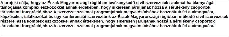Támogatási program elnevezése: Támogató megnevezése: Észak-magyarországi civil szervezetek komplex fejlesztése Emberi Erőforrások Minisztériuma (NEA-TF-18-SZ-0827) központi költségvetés Támogatás