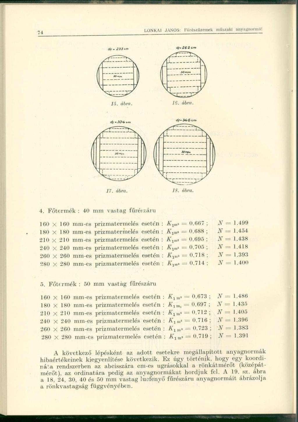 4. Főtermé k : 40 mm vastag fűrészár u 160 x 16 0 mm-e s prizmatermelé s eseté n : K im * = 0.66 7 ; N = 1.49 9 180 X 18 0 mm-e s prizmatermelé s eseté n : K im * = 0.68 8 ; N = 1.