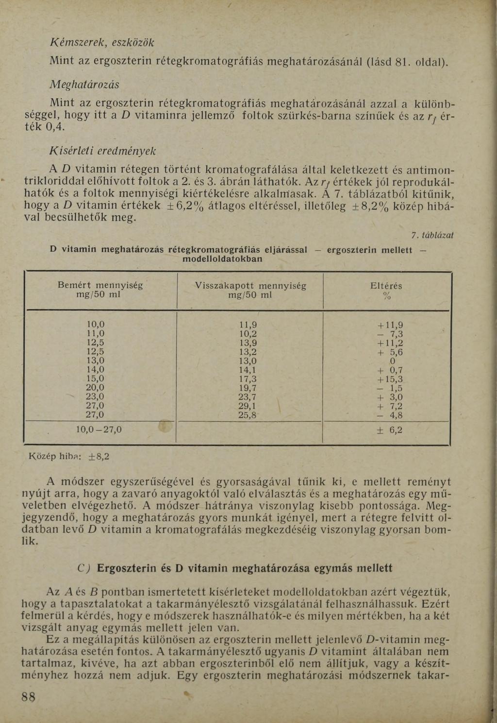 Kémszerek, eszközök Mint az ergoszterin rétegkromatográfiás meghatározásánál (lásd 81. oldal).