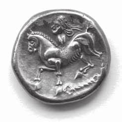 1. kép. Rákosi/kroisbachi típusú kelta tetradrachma a fertőrákosi éremleletből. MNM Éremtár és a ltsz. Ét 53A.1910.1c.