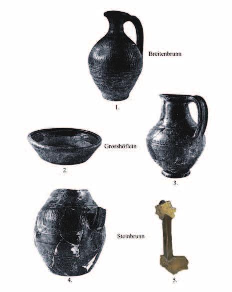 2. kép. 1.Breitenbrunn/Fertőszéleskút (BLM 25 000), 2-3. Großhöflein/Nagyhöflány (Burgenländisches Landesmuseum [BLM] 11 592), 4-5. Steinbrunn (BLM 11 280, Pittioni 1940, Taf.I.4., ill. Abb.1, A.