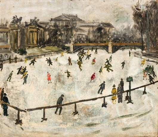 Cserepes István (Budapest, 1901 Budapest, 1944) Korcsolyázók Olaj, vászon 60,5 X